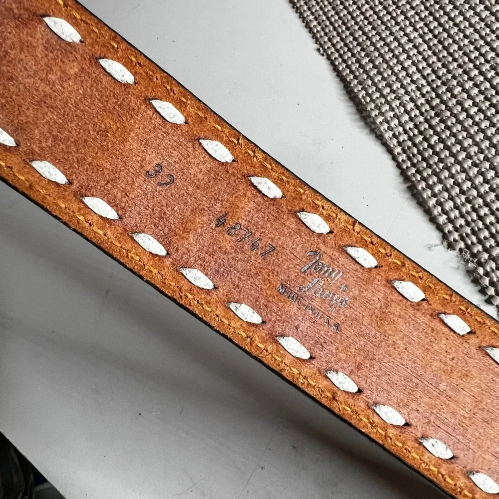 Tony Lama Mens Brown Leather Tooled Buckstitch Western Belt 32 Don 48747 USA